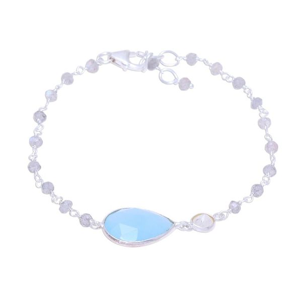 Alternate image for Chalcedony and Labradorite Pendant Bracelet from India Colorful Elegance