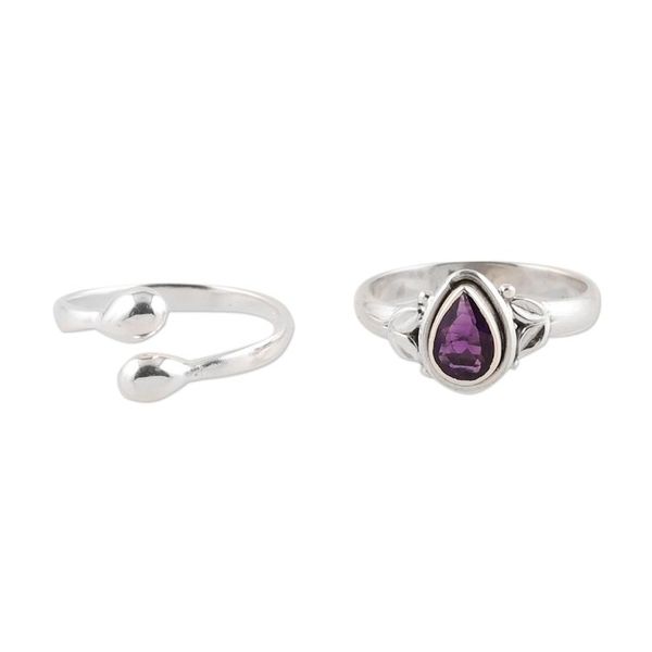 Alternate image for Amethyst and Sterling Silver Rings Crafted in India Pair Gemstone Radiance