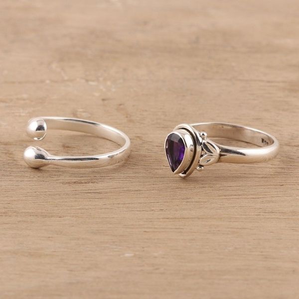 Alternate image for Amethyst and Sterling Silver Rings Crafted in India Pair Gemstone Radiance
