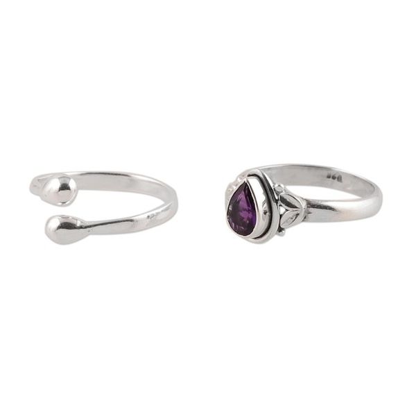 Alternate image for Amethyst and Sterling Silver Rings Crafted in India Pair Gemstone Radiance