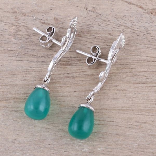 Alternate image for Green Onyx Rhodium-Plated Sterling Silver Dangle Earrings Dew on the Vine