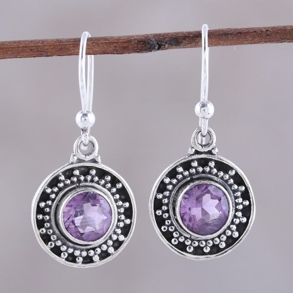 Alternate image for Circular Amethyst Dangle Earrings from India Circular Sparkle