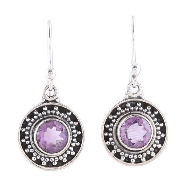 Alternate image for Circular Amethyst Dangle Earrings from India Circular Sparkle