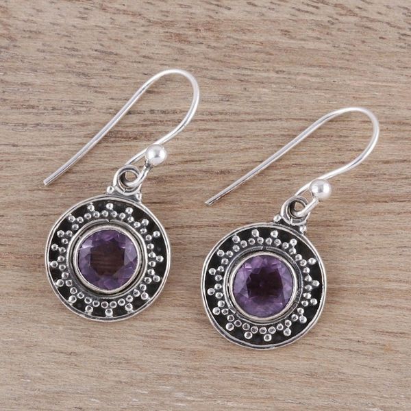 Alternate image for Circular Amethyst Dangle Earrings from India Circular Sparkle
