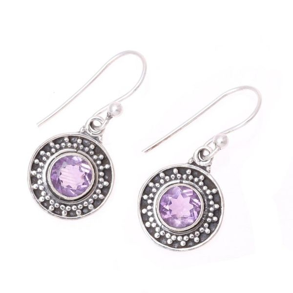 Alternate image for Circular Amethyst Dangle Earrings from India Circular Sparkle