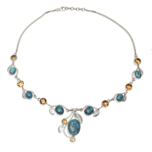 Alternate image for Citrine and Composite Turquoise Link Pendant Necklace Dew Blossom