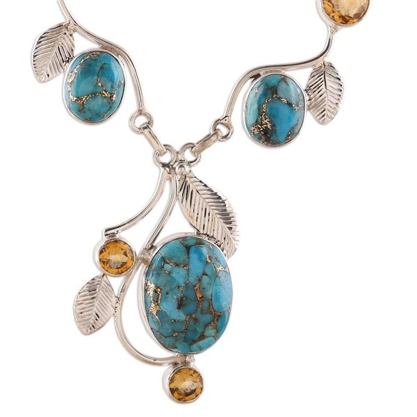 Alternate image for Citrine and Composite Turquoise Link Pendant Necklace Dew Blossom