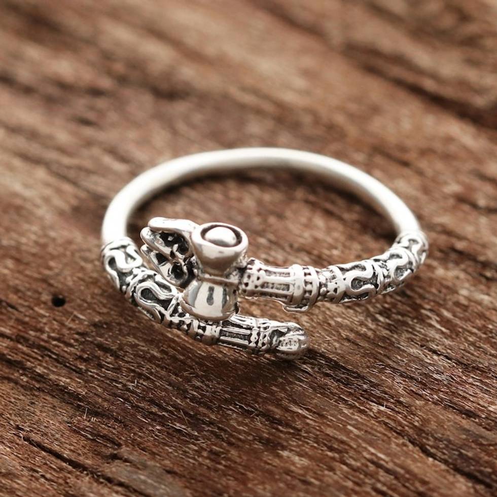 Shiva-Themed Sterling Silver Wrap Ring from India 'Powerful Shiva'