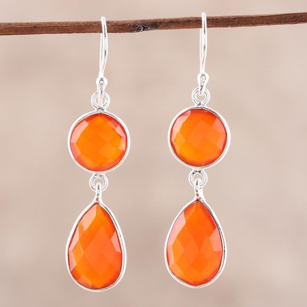 13.5-Carat Carnelian Dangle Earrings from India 'Fiery Charm'
