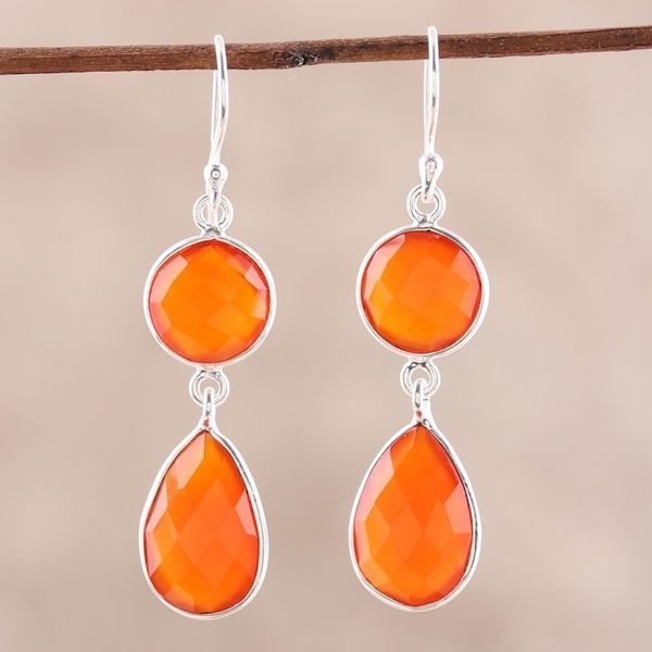 Alternate image for 13.5-Carat Carnelian Dangle Earrings from India Fiery Charm