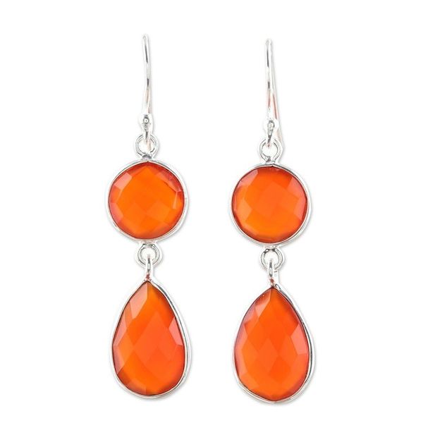 Alternate image for 13.5-Carat Carnelian Dangle Earrings from India Fiery Charm