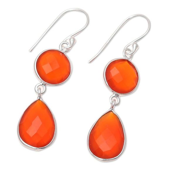 Alternate image for 13.5-Carat Carnelian Dangle Earrings from India Fiery Charm