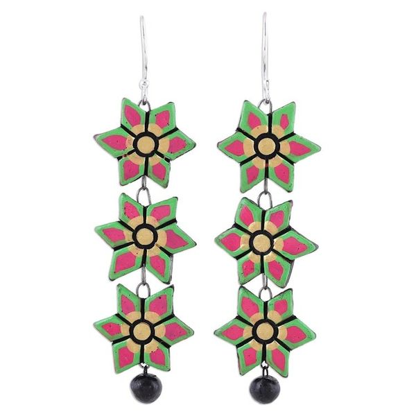 Alternate image for Hand-Painted Floral Ceramic Dangle Earrings from India Dazzling Daffodils