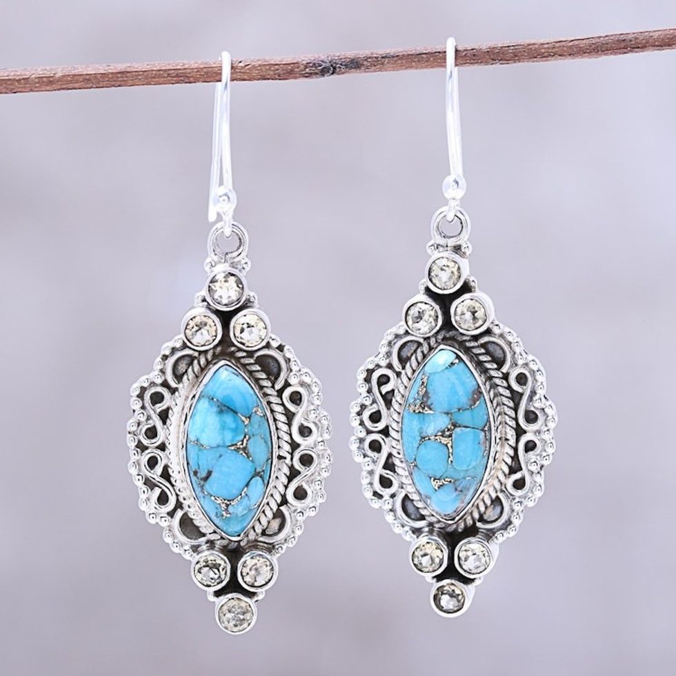 Citrine and Composite Turquoise Earrings from India 'Ocean in Sunlight'