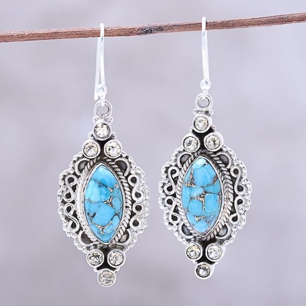 Alternate image for Citrine and Composite Turquoise Earrings from India Ocean in Sunlight
