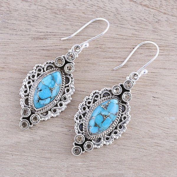 Alternate image for Citrine and Composite Turquoise Earrings from India Ocean in Sunlight