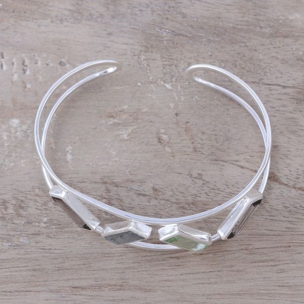 Alternate image for Multi-Gemstone and Sterling Silver Modern Cuff Bracelet Tilted Windows