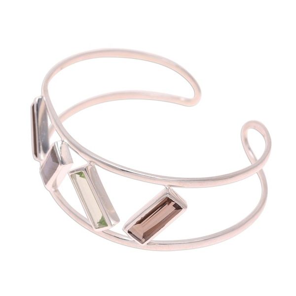 Alternate image for Multi-Gemstone and Sterling Silver Modern Cuff Bracelet Tilted Windows