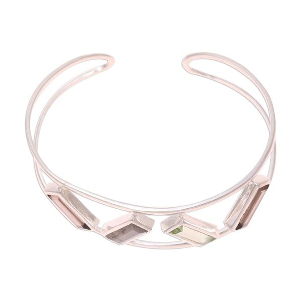 Alternate image for Multi-Gemstone and Sterling Silver Modern Cuff Bracelet Tilted Windows