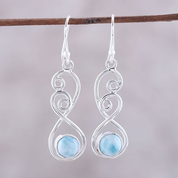 Alternate image for Sterling Silver and Blue White Larimar Dangle Earrings Sky Swirl