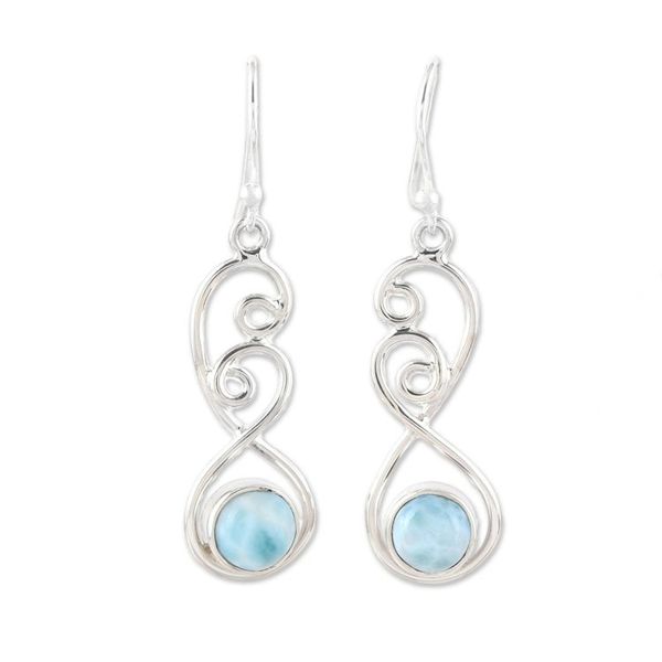 Alternate image for Sterling Silver and Blue White Larimar Dangle Earrings Sky Swirl