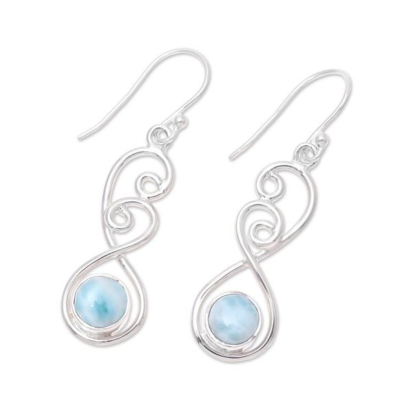 Alternate image for Sterling Silver and Blue White Larimar Dangle Earrings Sky Swirl