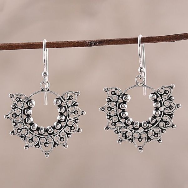 Alternate image for Handcrafted Sterling Silver Dangle Earrings from India Glorious Design