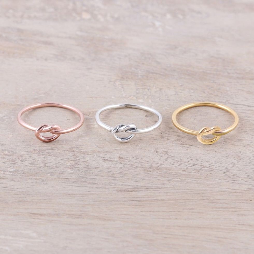 Gold Plated Rose Gold and Sterling Silver Band Rings 3 'Heavenly Knots'