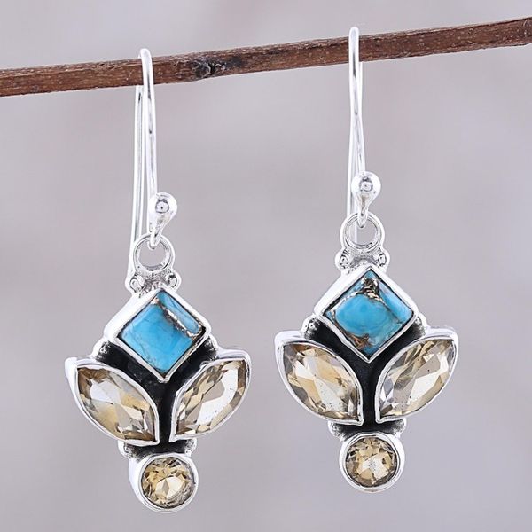 Alternate image for Citrine and Composite Turquoise Dangle Earrings from India Sparkling Unity