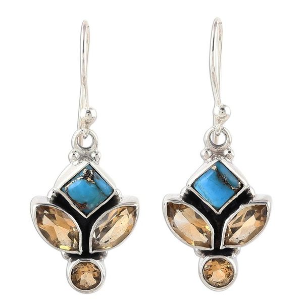 Alternate image for Citrine and Composite Turquoise Dangle Earrings from India Sparkling Unity