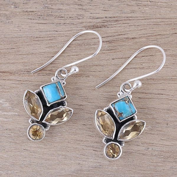 Alternate image for Citrine and Composite Turquoise Dangle Earrings from India Sparkling Unity