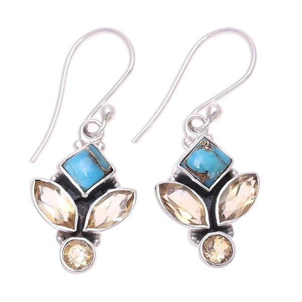 Alternate image for Citrine and Composite Turquoise Dangle Earrings from India Sparkling Unity