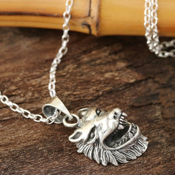 Alternate image for Sterling Silver Wolf Pendant Necklace from India Fascinating Wolf