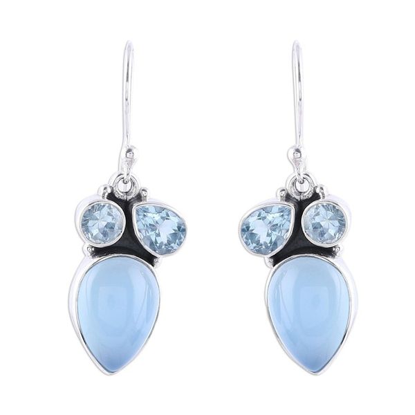 Alternate image for Sterling Silver Blue Topaz and Chalcedony Dangle Earrings Oceanic Dazzle