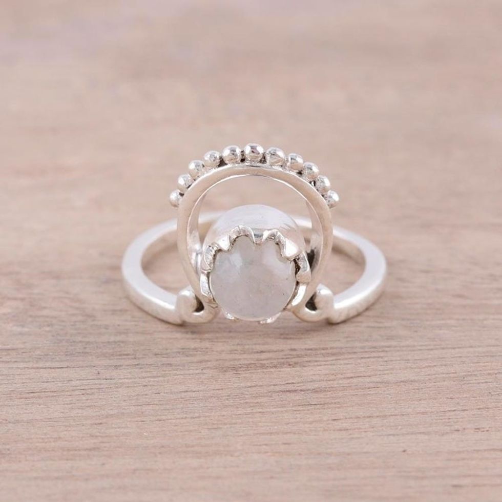 Handmade Rainbow Moonstone Cocktail Ring from India 'Morning Rainbow'