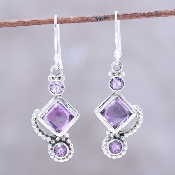 Alternate image for Amethyst and Sterling Silver Dangle Earrings from India Beauty of the Heavens