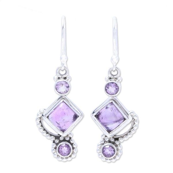Alternate image for Amethyst and Sterling Silver Dangle Earrings from India Beauty of the Heavens
