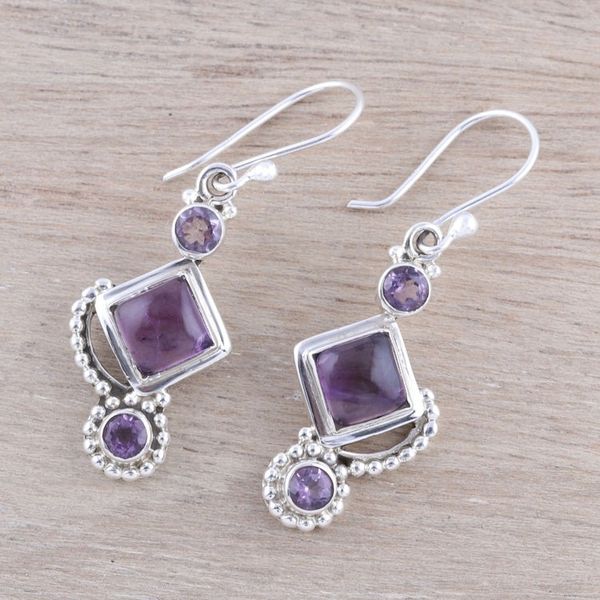 Alternate image for Amethyst and Sterling Silver Dangle Earrings from India Beauty of the Heavens