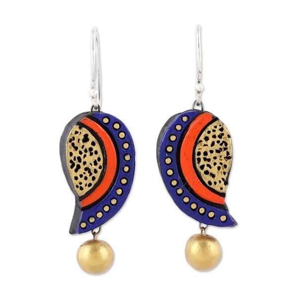 Alternate image for Hand-Painted Ceramic Dangle Earrings Crafted in India Mango Bliss