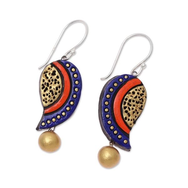 Alternate image for Hand-Painted Ceramic Dangle Earrings Crafted in India Mango Bliss