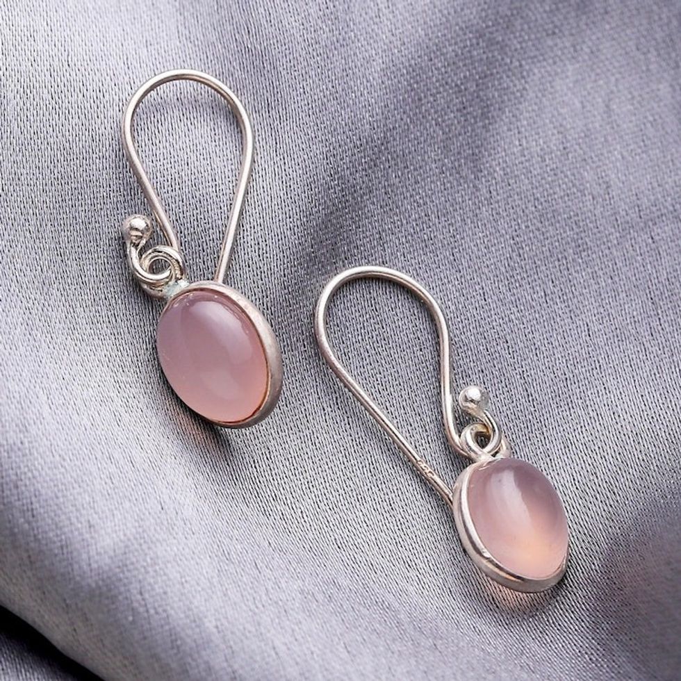 Soft Pink Chalcedony Dangle Earrings from India 'Luminous Soft Pink'