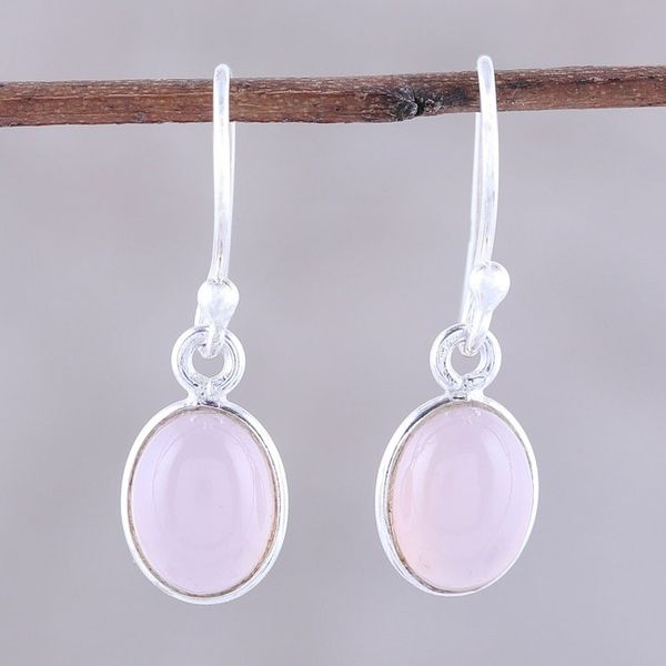 Alternate image for Soft Pink Chalcedony Dangle Earrings from India Luminous Soft Pink