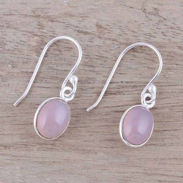 Alternate image for Soft Pink Chalcedony Dangle Earrings from India Luminous Soft Pink