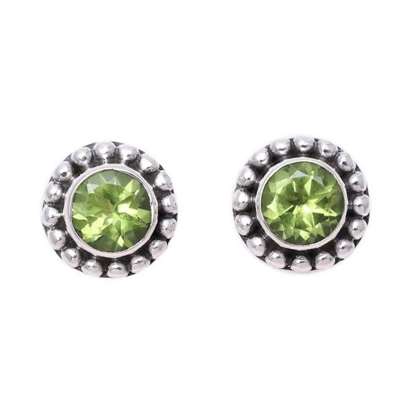 Alternate image for Round Peridot and Sterling Silver Dot Motif Stud Earrings Glistening Dale
