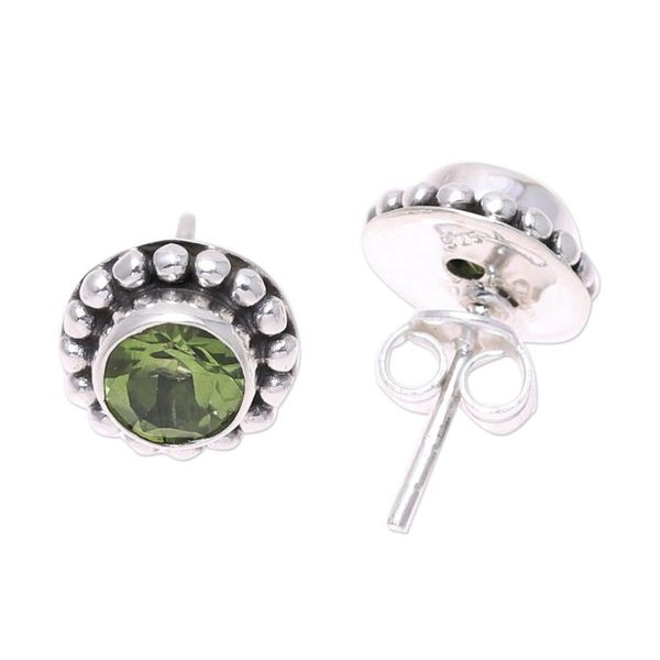 Alternate image for Round Peridot and Sterling Silver Dot Motif Stud Earrings Glistening Dale