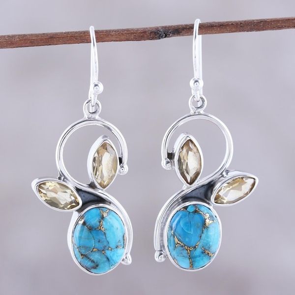Alternate image for Citrine and Composite Turquoise Dangle Earrings from India Dazzling Sparkle