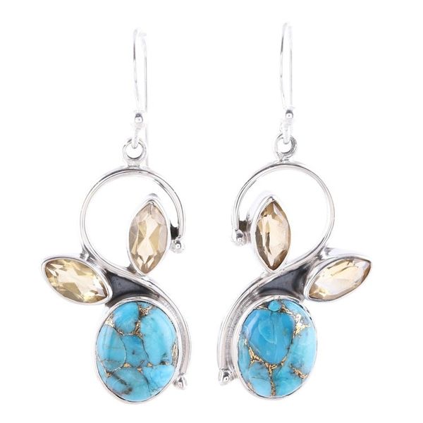Alternate image for Citrine and Composite Turquoise Dangle Earrings from India Dazzling Sparkle