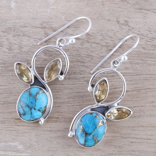 Alternate image for Citrine and Composite Turquoise Dangle Earrings from India Dazzling Sparkle