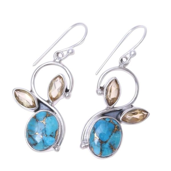 Alternate image for Citrine and Composite Turquoise Dangle Earrings from India Dazzling Sparkle
