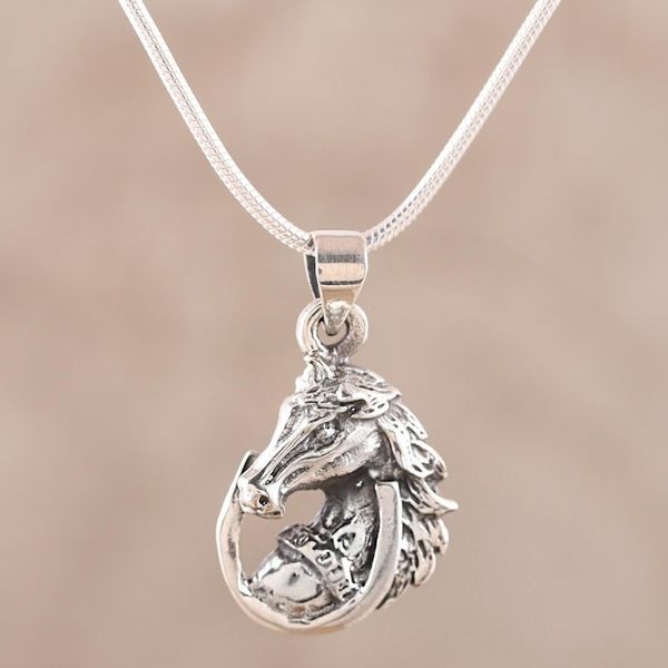 Alternate image for Mens Sterling Silver Horse Pendant Necklace from India Lucky Horse